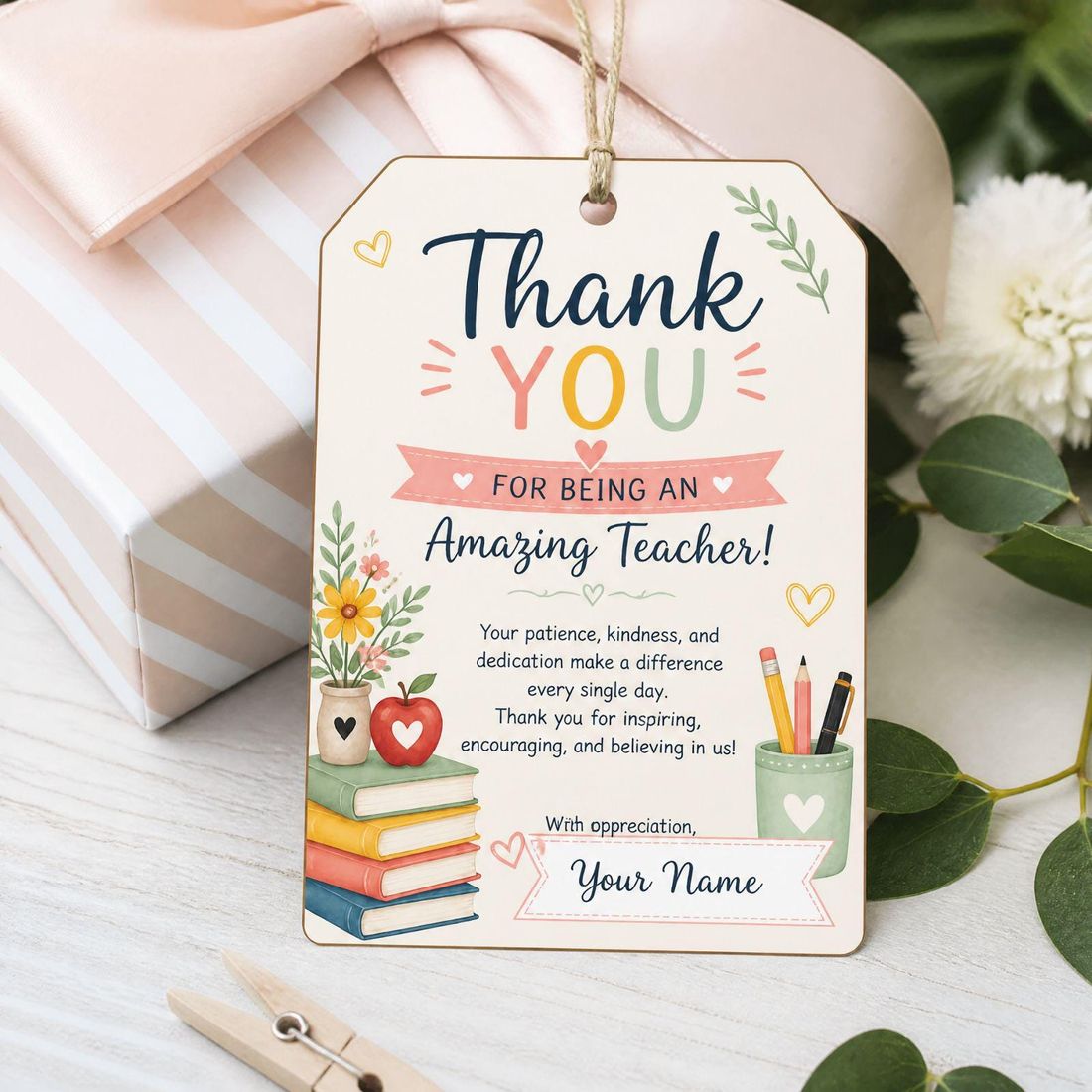Editable Thank You Teacher Tags Gift Printable